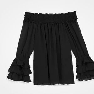 Women Express Off The Shoulder Ruffle Sleeve Top Blouse Black Size M NWOT